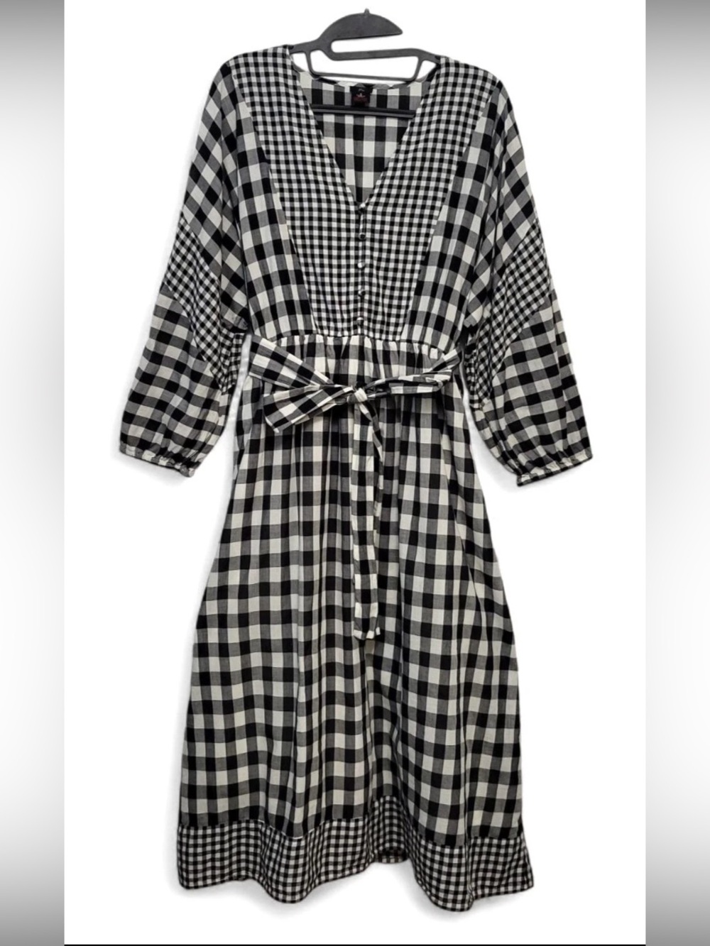 J Crew Black & White Gingham Button-Front Midi Dress with Tie Waist - Picture 12 of 14